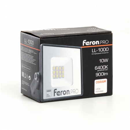 Светодиодный прожектор Feron.PRO LL-1000 IP65 10W 6400K  черный 41537