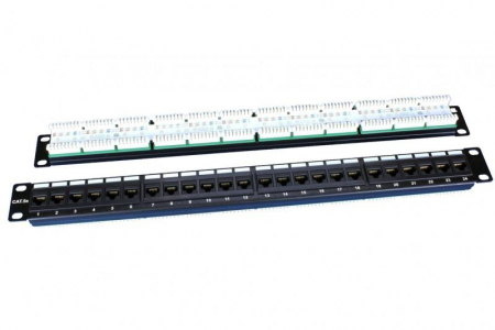 Патч-панель 19дюйм 1U RJ45 кат.5e 24 порта PP3-19-24-8P8C-C5E-110D черн. Hyperline 246095