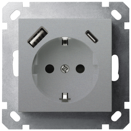 Розетка SHUKO Jasmart с USB тип A + C1 с защитными шторками (2P+T) 25W 16A 250V G5501USB-25S
