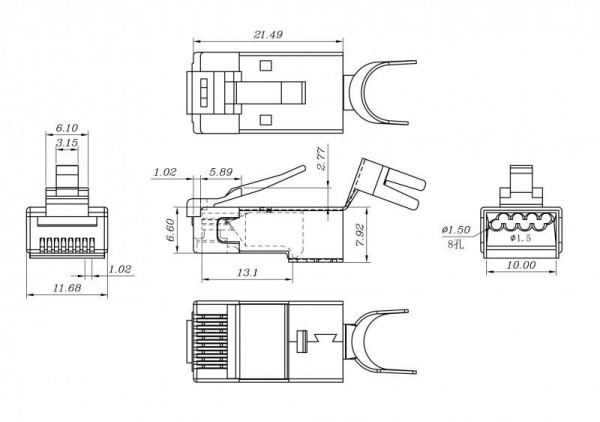 Разъем RJ45 8P8C кат.6 FTP PLUG-8P8C-UV-C6-TW-SH-10 экранир. универс. (уп.10шт) Hyperline 49340