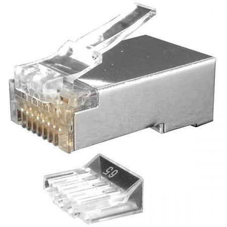 Разъем PLUG-8P8C-UV-C6-SH-100 RJ45(8P8C) под витую пару кат. 6 (50/50 микродюйм)экранир. универс.(для ож и мж кабеля) со вставкой (уп.100 шт) Hyperline 49383