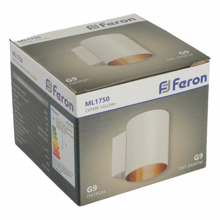 Светильник настенный Feron ML1750 Glow G9,15W, 230V белый + золото IP20 48434